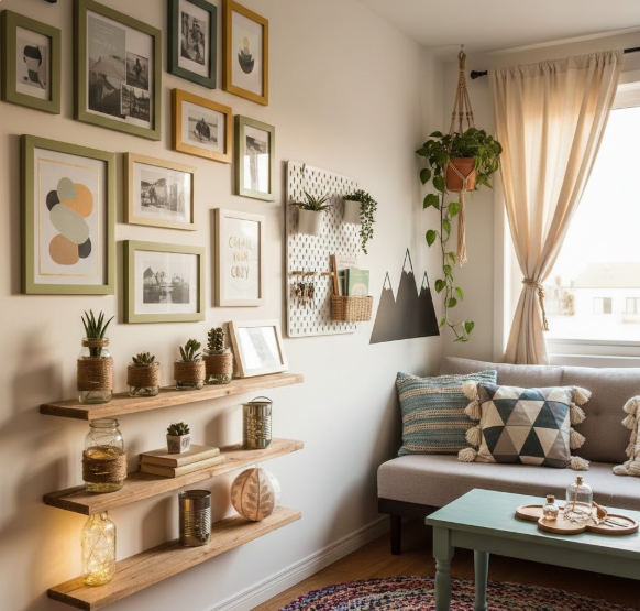 10 Easy & Budget-Friendly DIY Home Decor Ideas for Small Apartments demonstrated in a cozy living room.